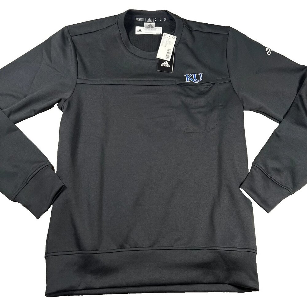 Adidas Mens Medium Black Kansas Jayhawks Long Sleeve Sweatshirt College NCAA NWT